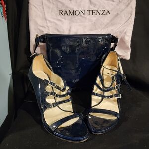 Ramon Tenza Navy Patent Strappy Heels